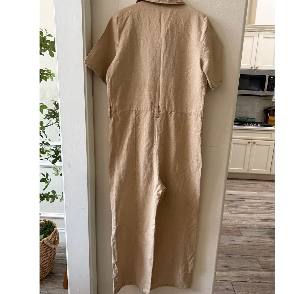 COS Utility Jumpsuit Women's US 6 8 Beige Cotton Linen Blend Minimalist